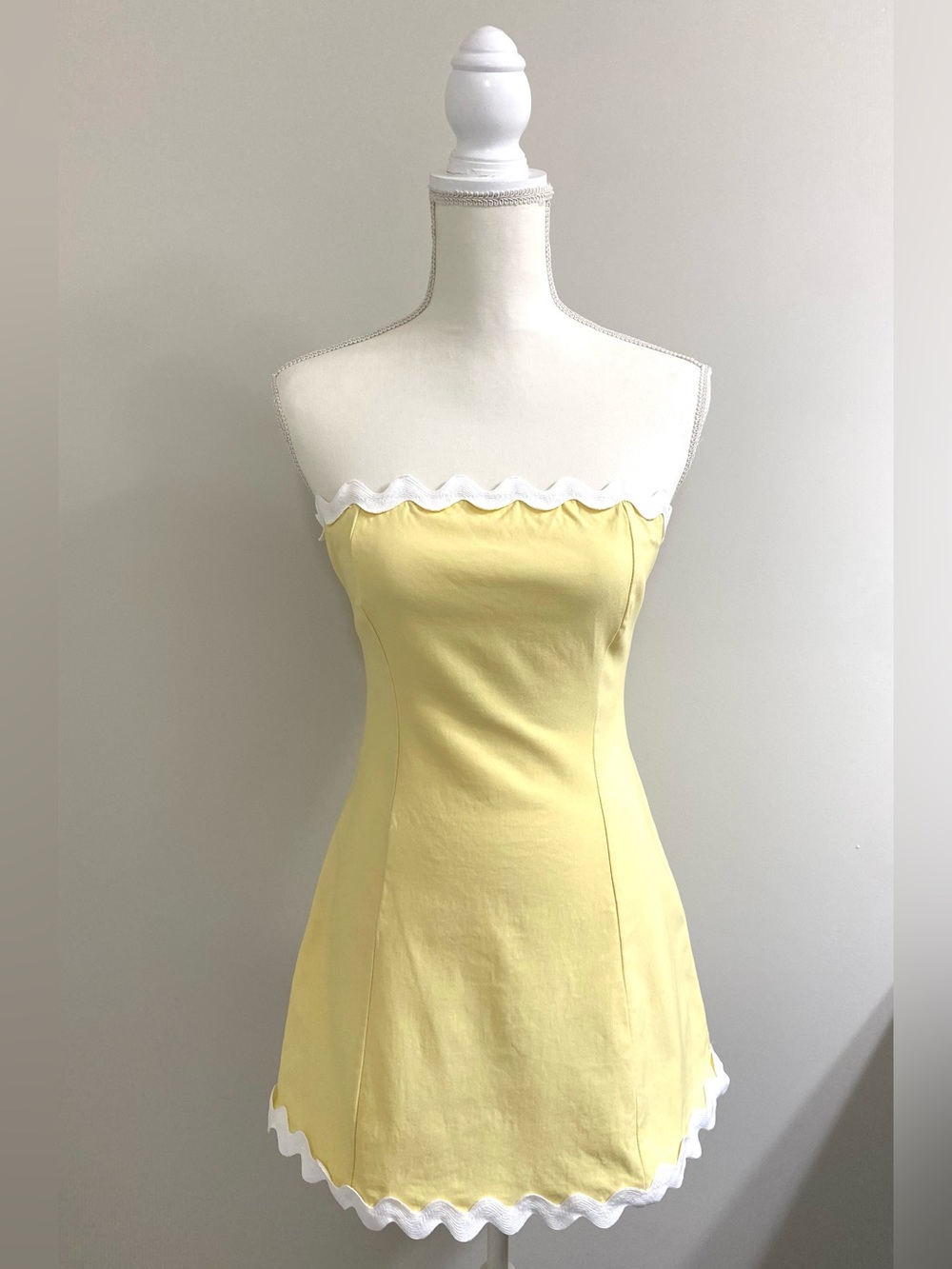 21 Saints Womens M Strapless Yellow Dress Boho Fall Preppy Cottagecore Coastal